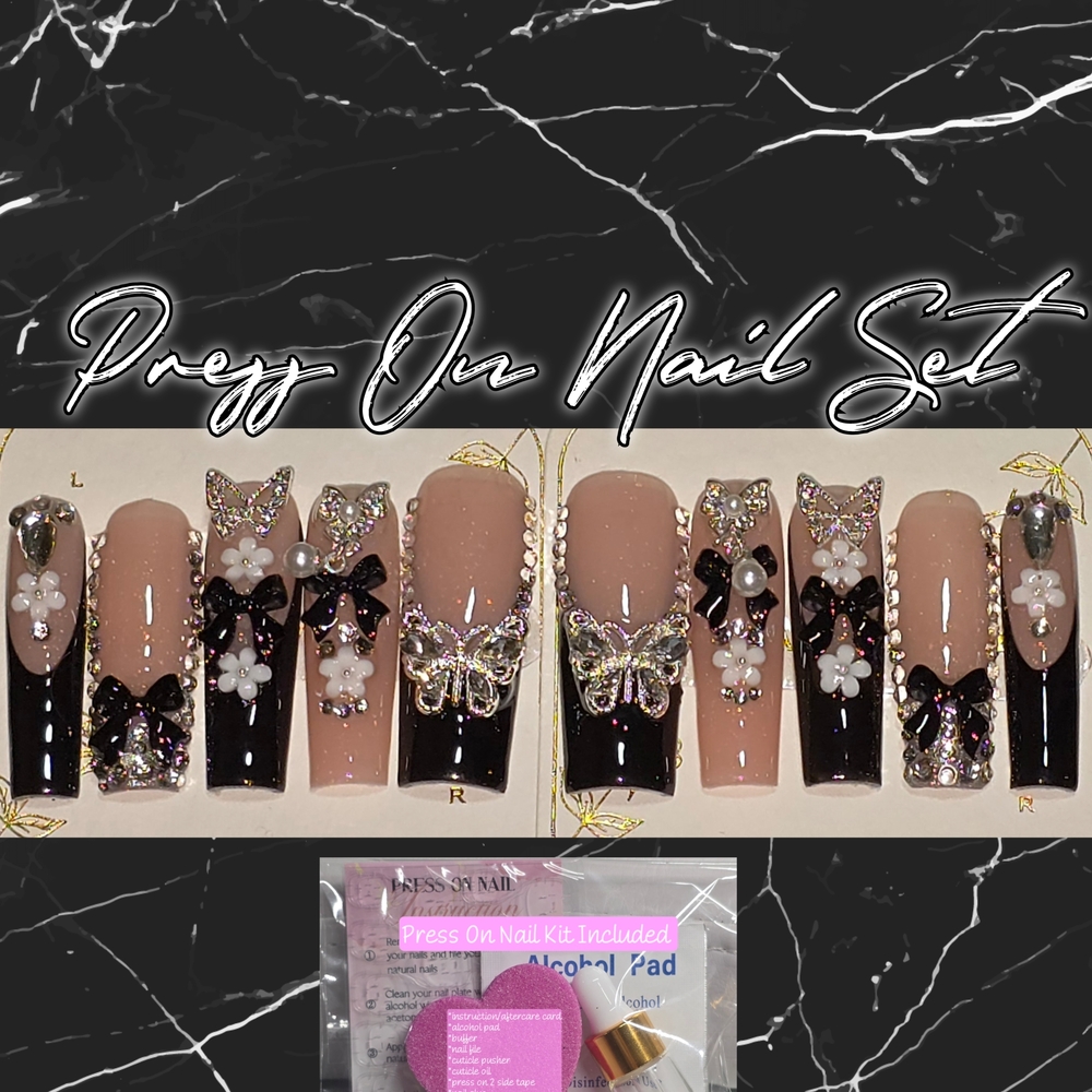 Elegant Black and Nude Press On Nail Set